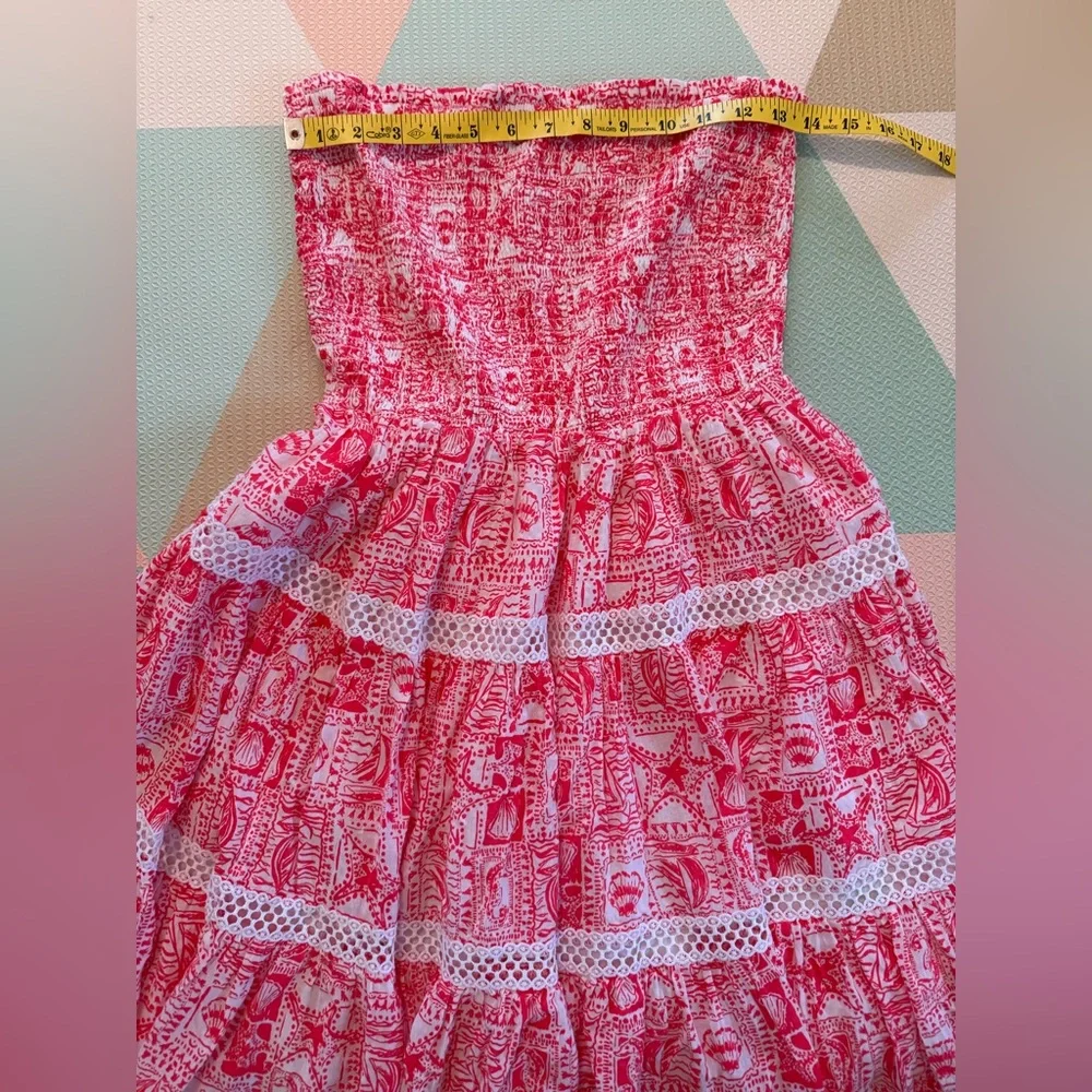 Lilly Pulitzer Kelvina Strapless Smocked Dress in Mizner Red Seaside Harbour M - Picture 6 of 9